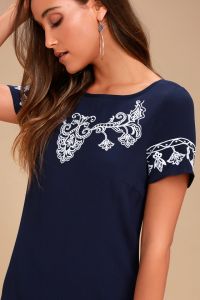 Lulus Tale to Tell Ivory Embroidered Shift Dress