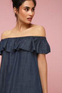 Lulus Standout Style Chambray Off-the-Shoulder Dress