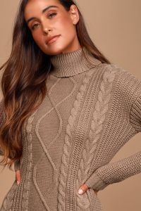 Lulus Crisp Cable Knit Turtleneck Sweater Dress