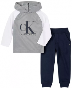 Calvin Klein Toddler Boys 2 Piece Logo Hooded T-shirt and Terry Joggers Set  | 12 m, 18 m
