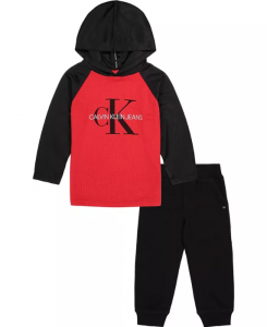 Calvin Klein Toddler Boys 2 Piece Colorblock Logo Hoodie and Terry Joggers Set  | 12 m