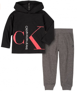 Calvin Klein Toddler Boys 2 Piece Long Sleeve Hooded T-shirt and Terry Joggers Set  | 12 m, 18 m
