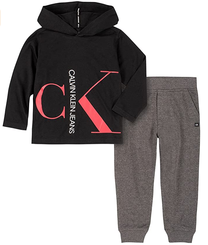 Calvin Klein Toddler Boys 2 Piece Long Sleeve Hooded T-shirt and Terry Joggers Set