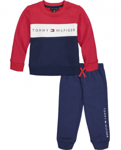 Tommy Hilfiger Baby Boys 2 Piece Color Block Crewneck Sweatshirt and Joggers Set  | 3 - 6 m, 6 - 9 m, 12 m, 18 m