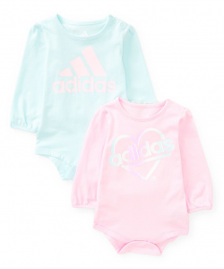 Adidas Pink & Halo Mint Logo Long-Sleeve Bodysuit Set - Infant | 12 m, 18 m