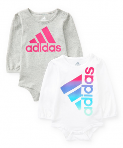 Adidas White & Heather Gray Logo Long-Sleeve Bodysuit Set - Infant  | 12 m, 18 m
