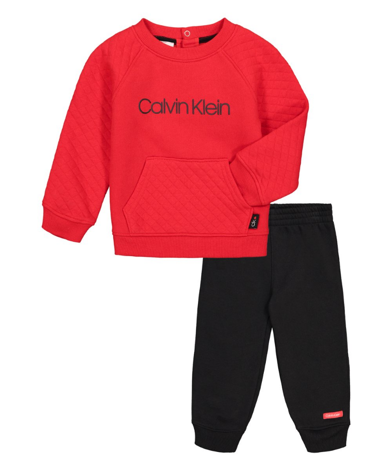 Calvin Klein Red Logo Crewneck Sweatshirt & Black Joggers - Infant