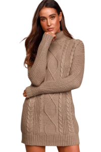 Lulus Crisp Cable Knit Turtleneck Sweater Dress