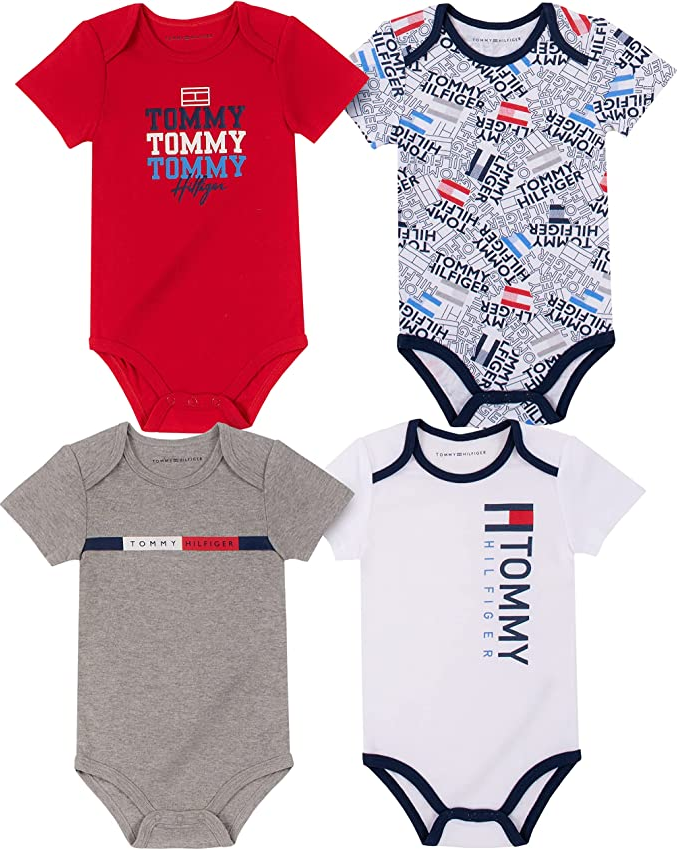 Tommy Hilfiger Baby Boys Logo Prints Bodysuits, Pack of 4
