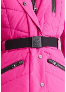 Michael Kors Water-Resistant Faux Fur Trim Belted Puffer Jacket
