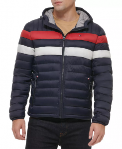 Tommy Hilfiger  Men's Quilted Color Blocked Hooded Puffer Jacket  | S, M, L, XL, XXL