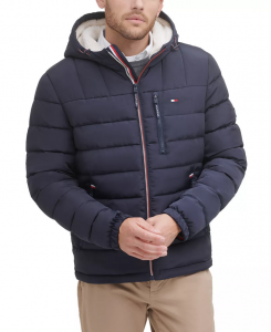 Tommy Hilfiger Men's Sherpa Lined Hooded Quilted Puffer Jacket  | S, M, L, XL, XXL