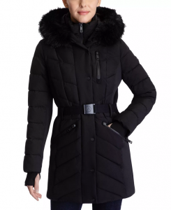 Michael Kors Belted Faux Fur Trim Hooded Puffer Coat | XS, M