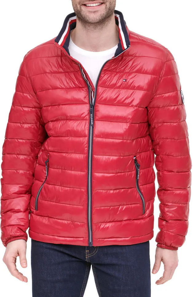 Tommy Hilfiger Men's Wetlook Stowaway Hood Packable Puffer Jacket