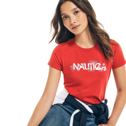NAUTICA SUSTAINABLY CRAFTED FLORAL FOIL LOGO T-SHIRT