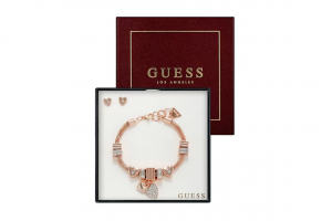 GUESS Rose Gold-Tone Charm Bracelet and Stud Earrings Box Set