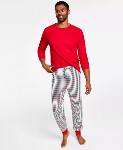 Family Pajamas Matching Men's Thermal Waffle Holiday Stripe Mix It Pajama Set