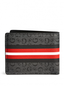 GUESS Slim Logo Striped Bifold Wallet