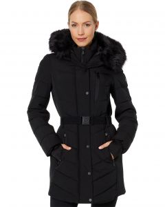 MICHAEL Michael Kors Belted Faux Fur Trim Hooded Puffer Coat | XS, M