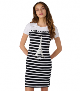 KARL LAGERFELD PARIS ZIPPERS AND STRIPES TEE DRESS | XL