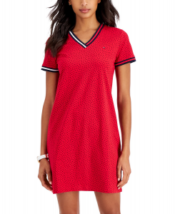 Tommy Hilfiger Dot-Print V-Neck T-Shirt Dress red | XS, S, M, L, XL, XXL