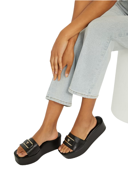 Black Faux Leather Platform Sandals | SilkFred US