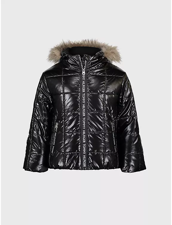 Tommy Hilfiger High Shine Fur-Lined Puffer