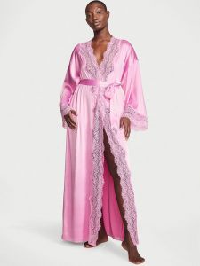 Victoria's Secret Lace-Trim Satin Long Robe | XS/S