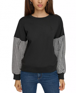 KARL LAGERFELD Women's Houndstooth-Sleeve Knit Top  | XS, S, M, L, XL