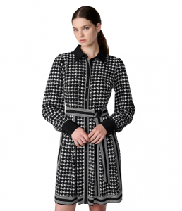 KARL LAGERFELD PARIS HOUNDSTOOTH BELTED SHIRT DRESS | XS, S, M, L, XL