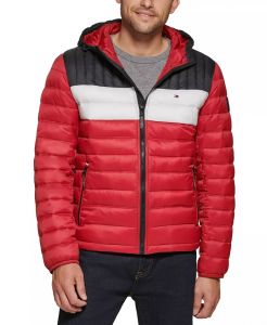 Tommy Hilfiger Men's Quilted Color Blocked Hooded Puffer Jacket  | L