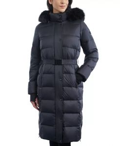 Michael Kors Women's Shine Belted Faux-Fur-Trim Hooded Puffer Coat  | XS, S, M, L, XL, XXL