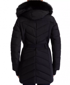 Michael Kors Belted Faux Fur Trim Hooded Puffer Coat