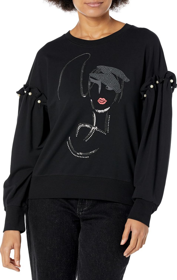 KARL LAGERFELD Women's Logo Detailed Long Sleeve Sweatshirt