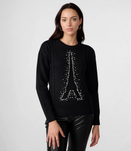 KARL LAGERFELD CABLE KNIT PEARL EIFFEL TOWER SWEATER