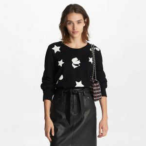 KARL LAGERFELD Women's Black Karl Star Intarsia Sweater