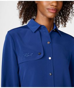 KARL LAGERFELD SILKY CREPE BUTTON FRONT BLOUSE