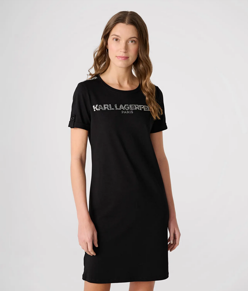 KARL LAGERFELD Women's Rhinestone Logo Tee Dress