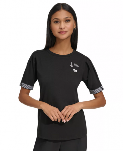 KARL LAGERFELD Women's Round-Neck Short-Sleeve Logo Top  | XS, S, M, L, XL