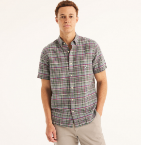 NAUTICA Plaid Linen Short-Sleeve Shirt | S, M, L, XL, XXL