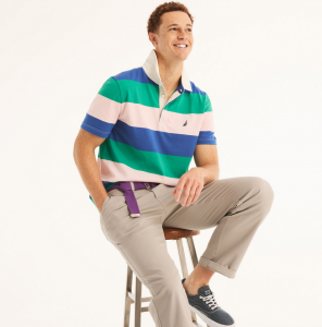 NAUTICA Sustainably Crafted Classic Fit Striped Rugby Polo | S, M, L, XL, XXL