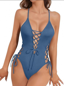 Women Sexy Lace Up One Piece Swimsuit Tempt Me