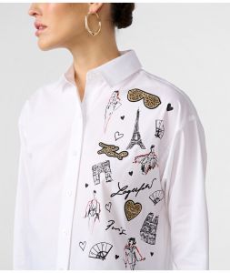 KARL LAGERFELD TOSSED SKETCHES WHITE SHIRT