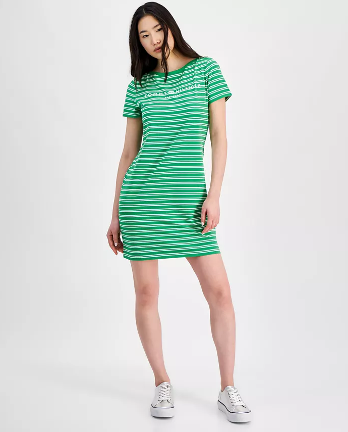 Tommy Hilfiger Striped Logo Short-Sleeve T-Shirt Dress