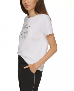 KARL LAGERFELD Women's Metallic Logo Print T-Shirt