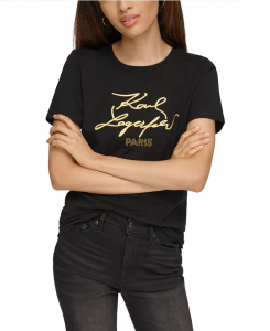 KARL LAGERFELD Women's Metallic Logo Print T-Shirt