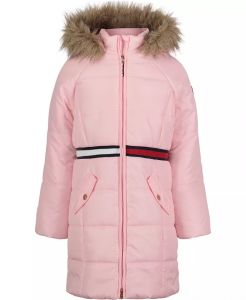 Tommy Hilfiger Longline Signature Puffer Jacket In Rose Shadow | 98, 122